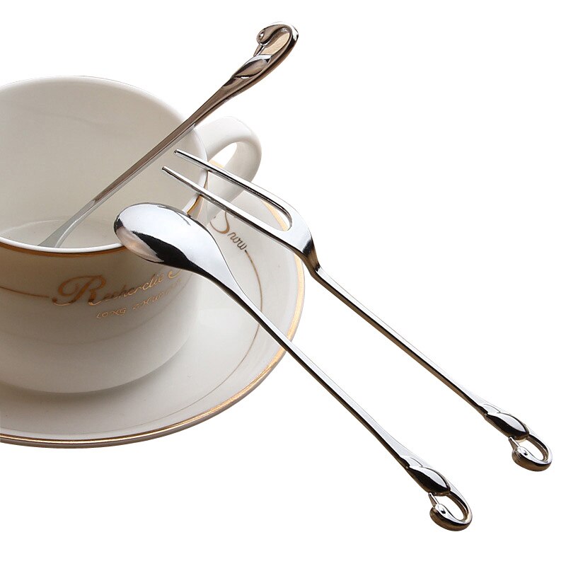 4   Ź Ʈ  ũ ձ ǹ Ŀ Ǭ  ̻  Ʈ ũ ı  ֹ  /4Pcs Swan Dinnerware Set Spoons Forks Alloy Silver Coffee Spoon Two Teeth Fruit Desse